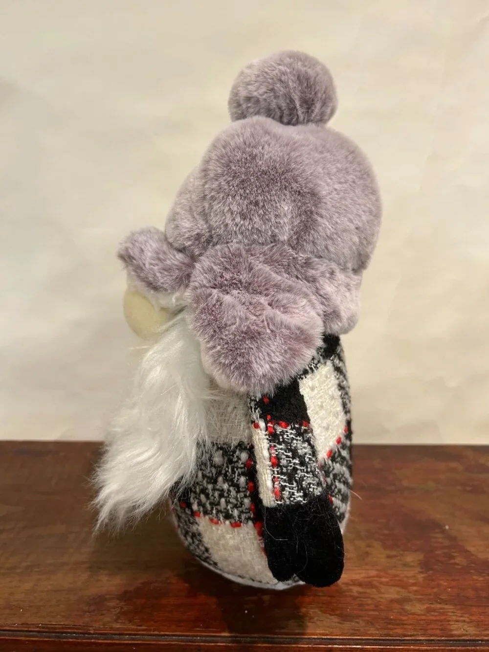 Christmas Holiday Winter Gnome with gray winter hat and wispy white beard